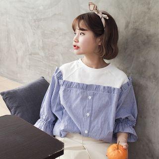 Pinstripe Mock Two-piece Elbow-sleeve Top