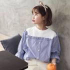 Pinstripe Mock Two-piece Elbow-sleeve Top
