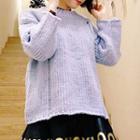 Rip Cable Knit Sweater Light Blue - One Size