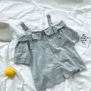 Plain Off Shoulder Short Sleeve Shirt
