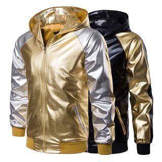 Raglan Two Tone Metallic Hooded Jacket