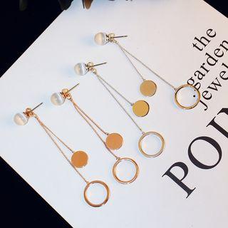 Cat Eye Stone Alloy Disc & Hoop Dangle Earring