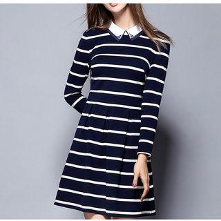 Striped Collared Long Sleeve Dress