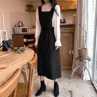 Long-sleeve Bow-back Blouse / Midi A-line Overall Dress