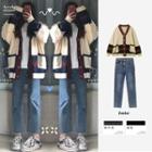 V-neck Cardigan / Long-sleeve T-shirt / Straight Leg Jeans