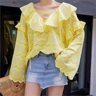 Ruffled-detail Pointelle Blouse