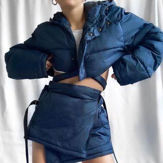 Set: Down Coat With Hood + Asymmetric Skirt