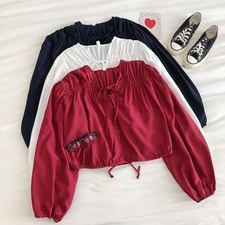 Plain Lace-up Single-breasted Long-sleeve Blouse