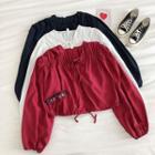 Plain Lace-up Single-breasted Long-sleeve Blouse