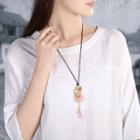 Gemstone Flower Pendant Necklace Purplish Pink - One Size