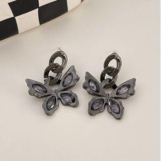 Butterfly Alloy Dangle Earring 01 - 1 Pair - Stud Earrings - Purple & Black - One Size
