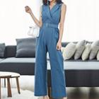 Collared Sleeveless Cropped Wide-leg Jumpsuit