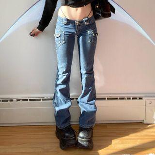 Low Waist Pocket Straight Leg Jeans