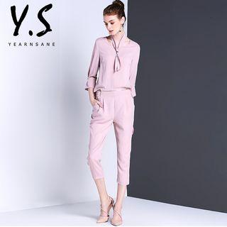 3/4-sleeve Cropped Jumpsuit