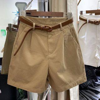 High-waist Plain Wide Leg A-line Shorts