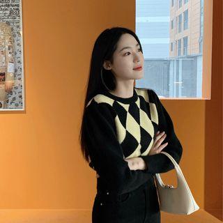 Argyle Jacquard Crop Sweater