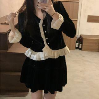 Bell-sleeve Ruffled Top / Mini A-line Skirt
