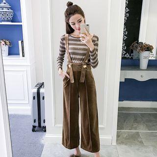Set: Striped Long-sleeve T-shirt + Cropped Wide Leg Pants