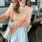 Round-neck Off Shoulder Two Tone Striped Oversize Top