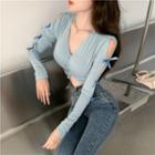 Long-sleeve Bow Detail Cropped T-shirt