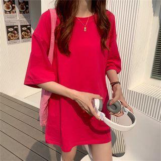 Elbow-sleeve Plain Oversize T-shirt