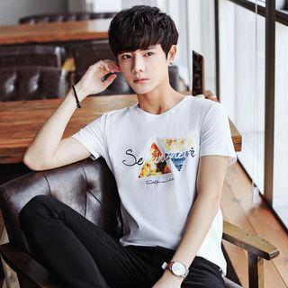 Short-sleeve Triangle Print Lettering T-shirt