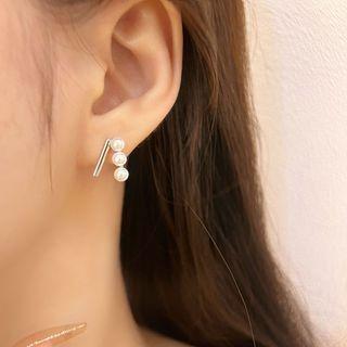 Faux Pearl Bar Sterling Silver Earring