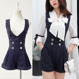 Sleeveless Double-breasted Pinstriped Playsuit