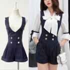 Sleeveless Double-breasted Pinstriped Playsuit