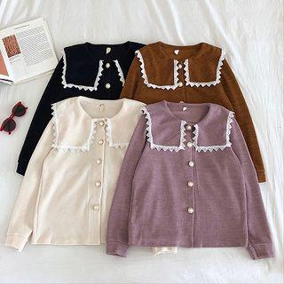 Color-block Lace-trim Long-sleeve Cardigan