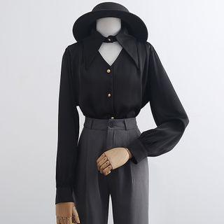 Cut-out Blouse / Straight Leg Pants
