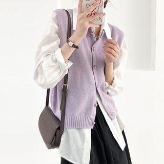 V-neck Plain Button-up Cropped Vest