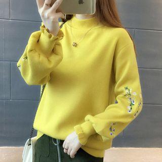 Floral Embroidered Mock-neck Sweater
