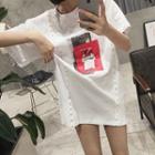 Short Sleeve Eyelet Detail Printed T-shirt Dress