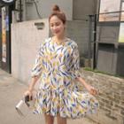 3/4-sleeve Floral Pattern A-line Dress