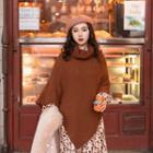 Turtle-neck Cape Sweater Caramel - One Size