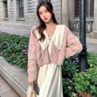 Cable Knit Cardigan / Peter Pan-collar Midi A-line Dress