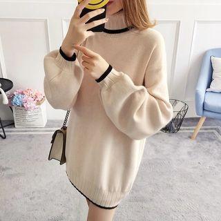 Turtleneck Contrast Trim Long Sweater