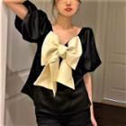 Puff-sleeve Bow Blouse Black - One Size