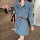 Pocket-detail Long-sleeve Denim Shirtdress