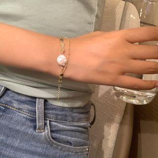 Layered Faux Pearl Chain Bracelet Gold & White - One Size