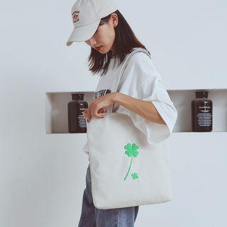 Clover Embroidered Canvas Shopper Bag