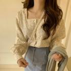 Square-neck Floral Flare Long-sleeve Shirt