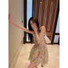 Ruffle Strap Floral Print A-line Dress / Camisole Top