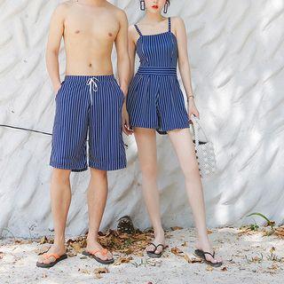Couple Matching Striped Swim Dress / Beach Shorts
