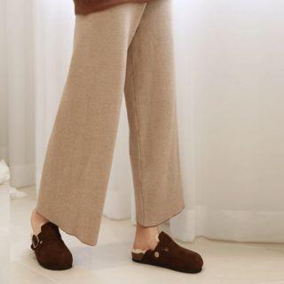 Wide-fit Herringbone Knit Pants