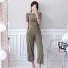 Set: Short-sleeve Top + High-waist Wide-leg Jogger Pants