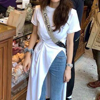 Short Sleeve Split Hem Long Tee