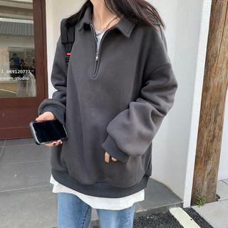 Polo-collar Zip Sweatshirt