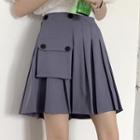 Pleated Pocketed A-line Skirt